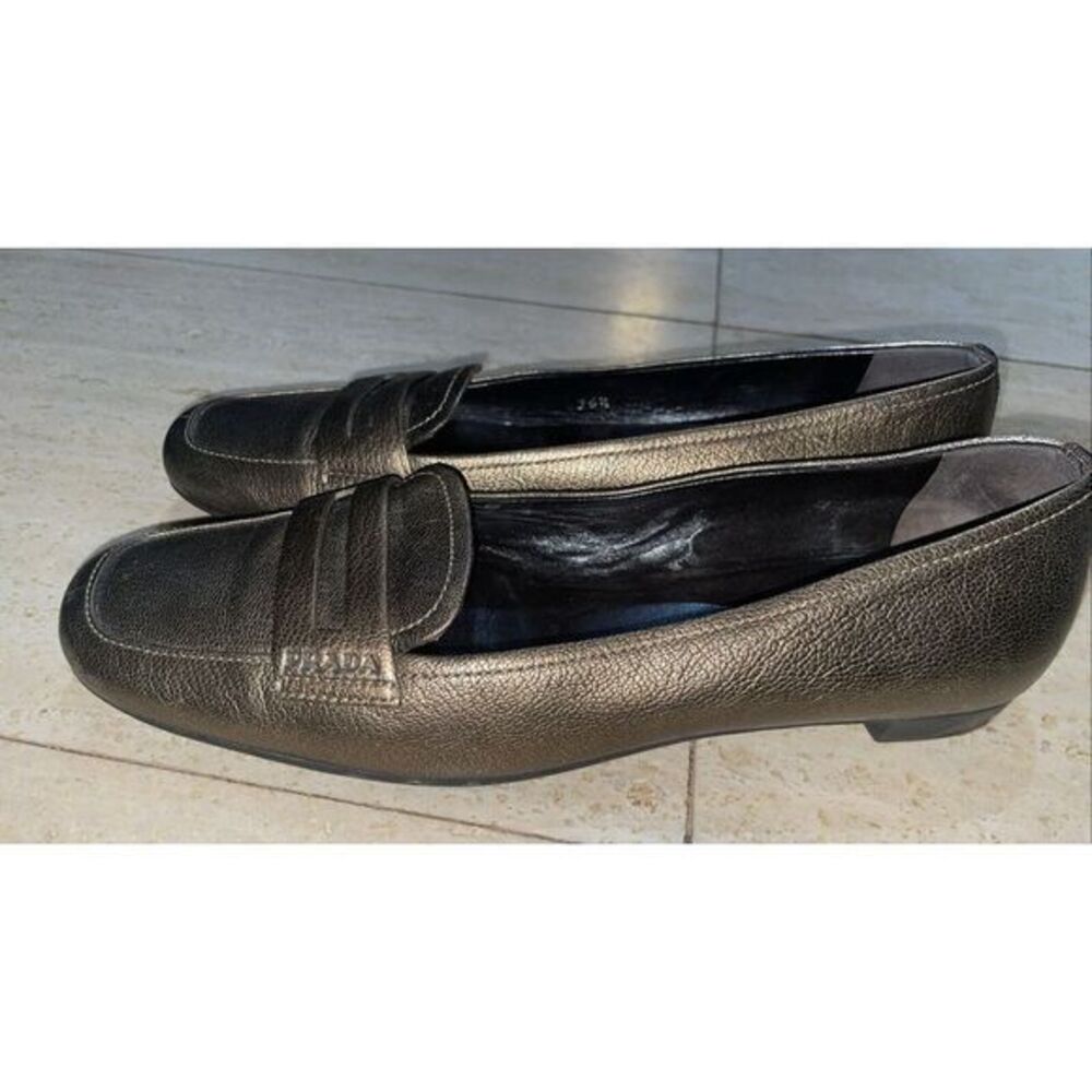 Prada Womens Loafers Flats Metallic Gold Size 36.5